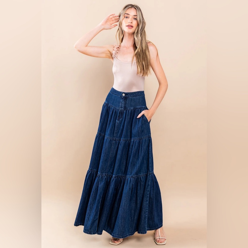 Women's Boho Western Maxi Denim Skirt 🤠 - Picture 2 of 7